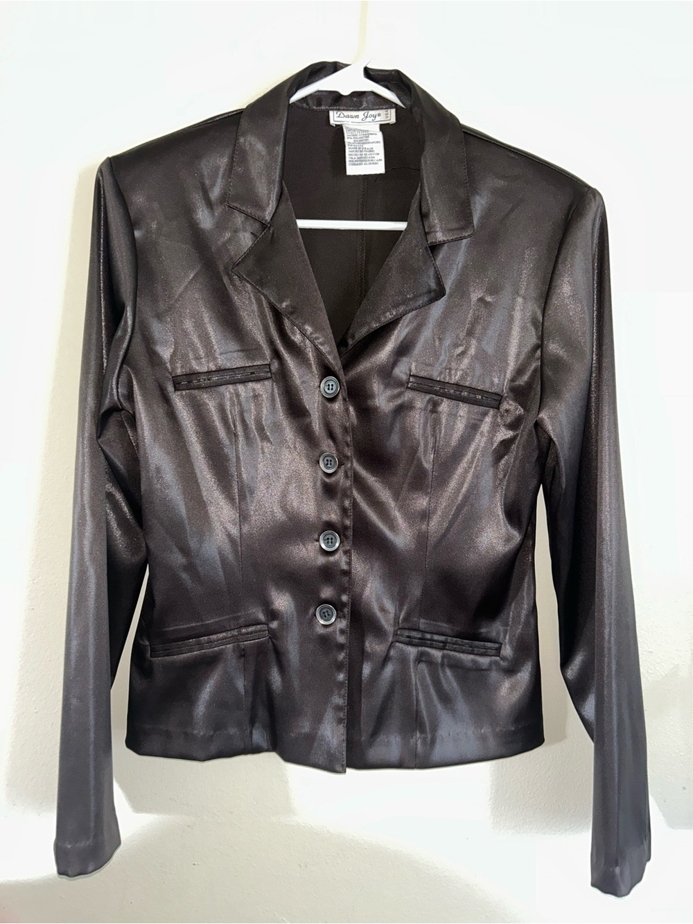 Dawn Joy Women’s Shiny Black Button-Front Blazer Jacket